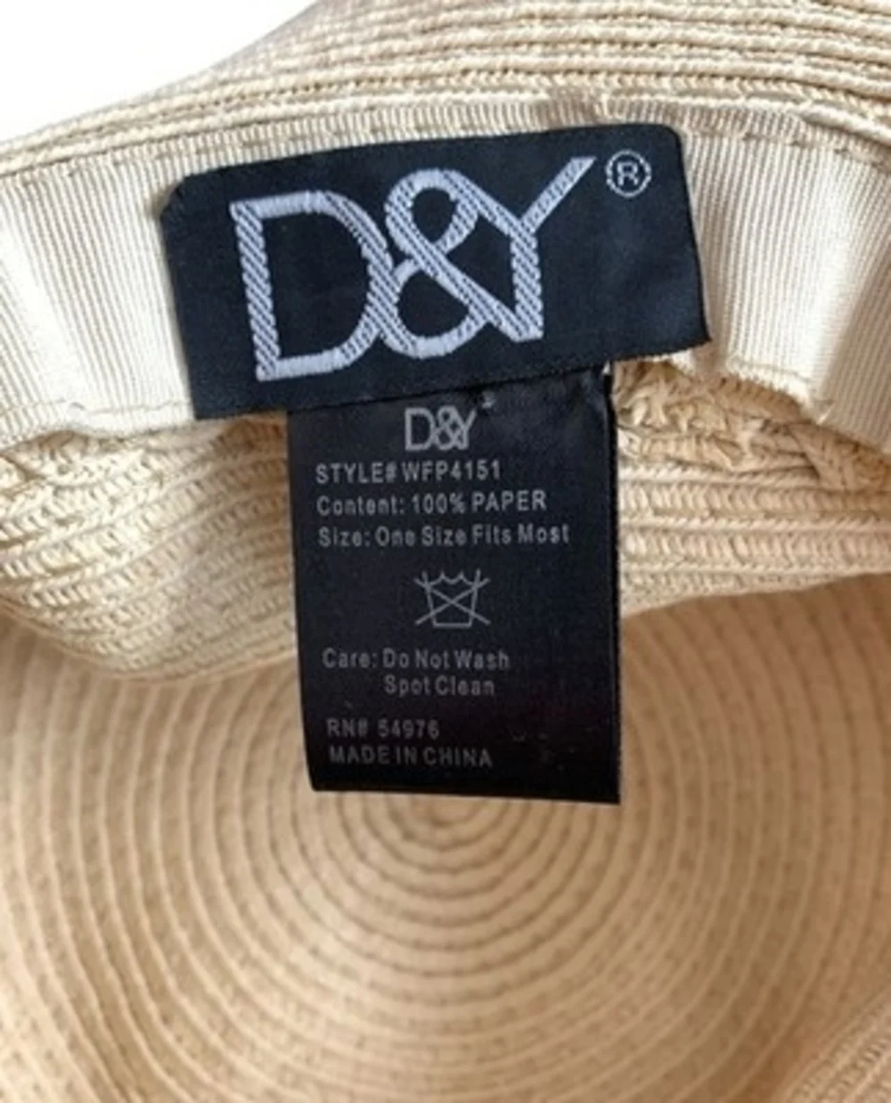 D&Y Wide Brim Floppy Straw Sun Hat Ivory Braided Trim Scalloped Brim G+